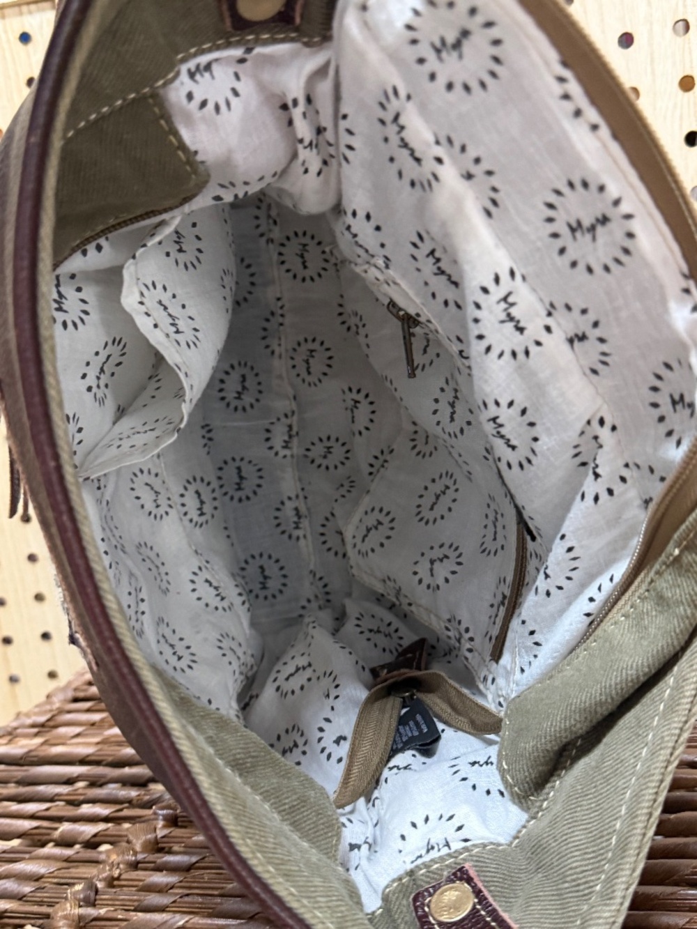 Myra Bag Woven Canvas & Leather Boho Slouch Crossbody Purse - Picture 11 of 12